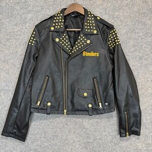 Pittsburgh Steelers Wild Collective Faux Leather Bomber Jacket Womens Large Rare